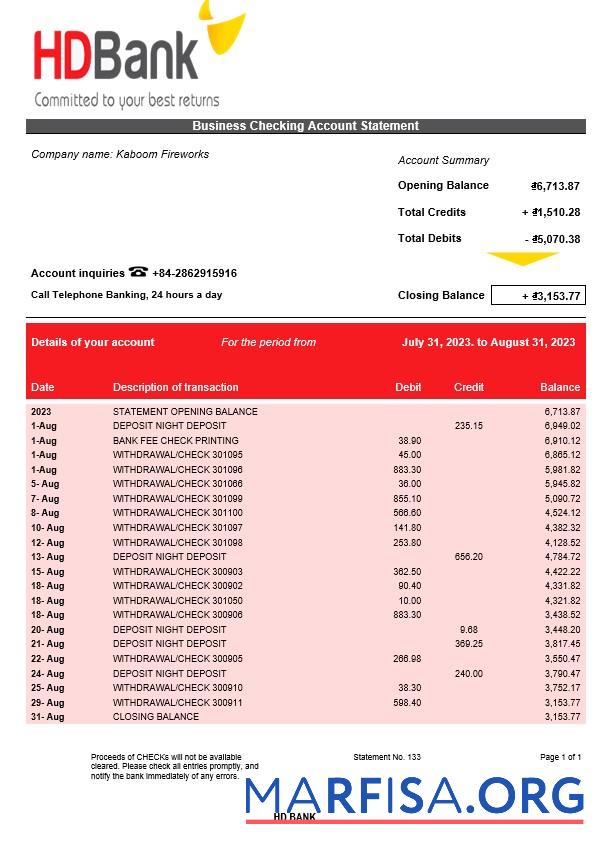Realistic HD Bank company account statement Word and PDF template